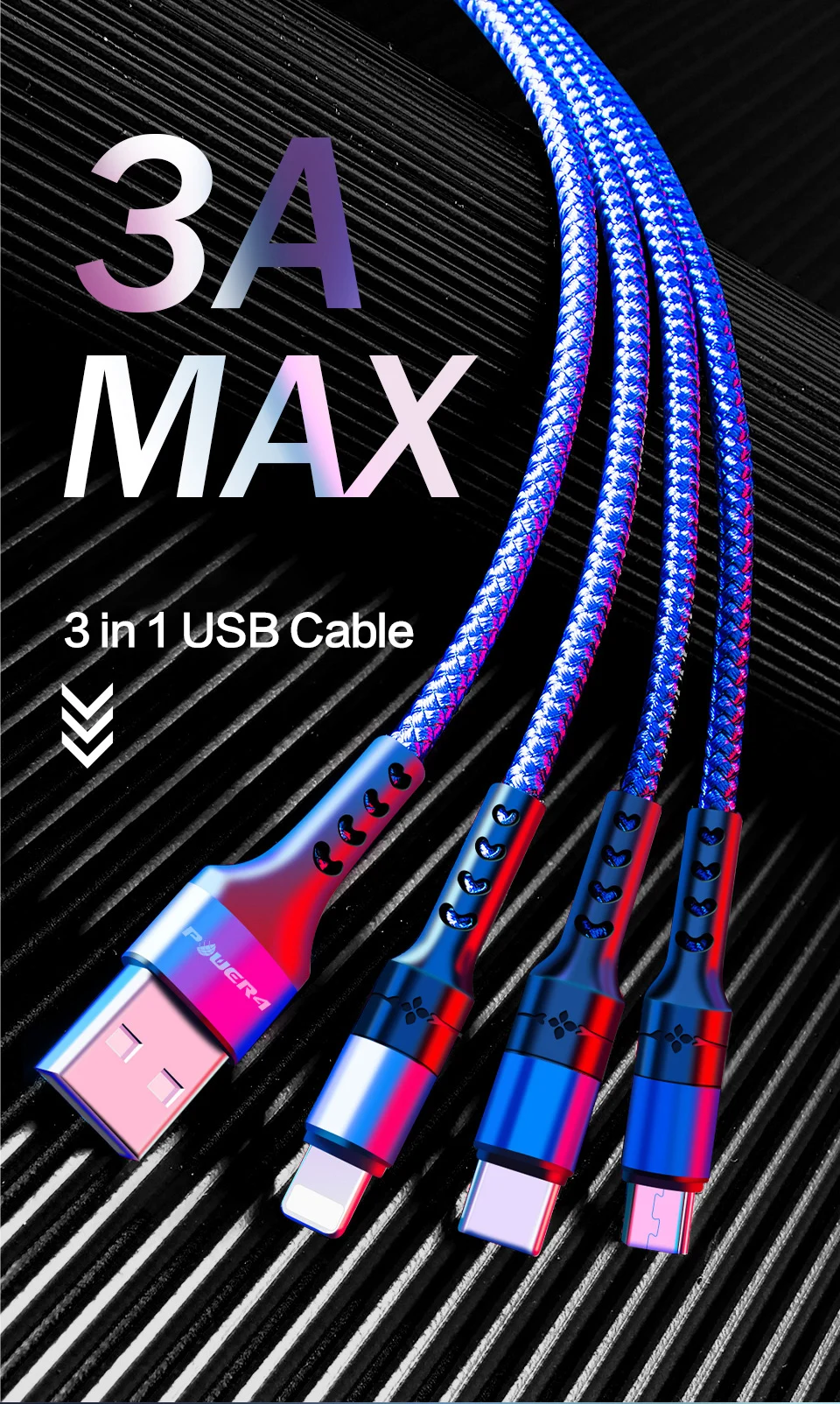 Power4, 3 в 1, USB кабель, быстрая зарядка, зарядное устройство Micro для Lightning, usb type C, универсальные кабели для мобильных телефонов, шнур для iPhone, samsung