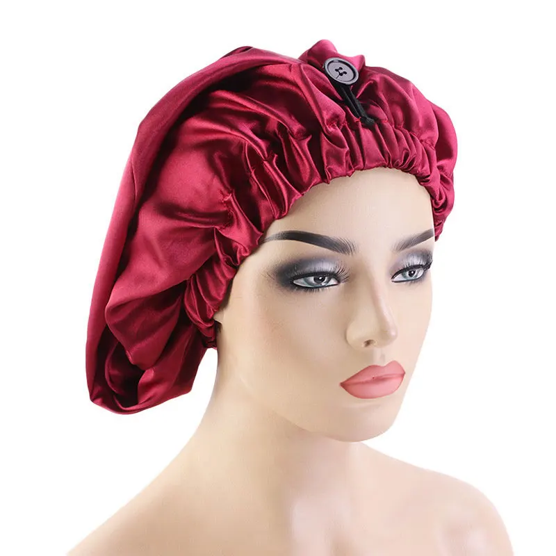 

Unisex Women Chemo Caps Fashion Long Satin Bonnet Sleep Cap Buckle Hair Care Caps Elastic HeadscarfElastic Hair Band Night Cap