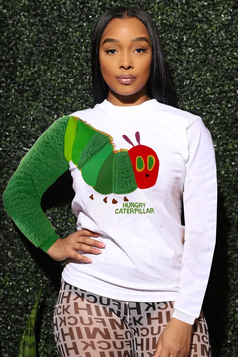 

Women's Top Caterpillar Long Sleeve Stitched Printed T-shirt Women's Casual