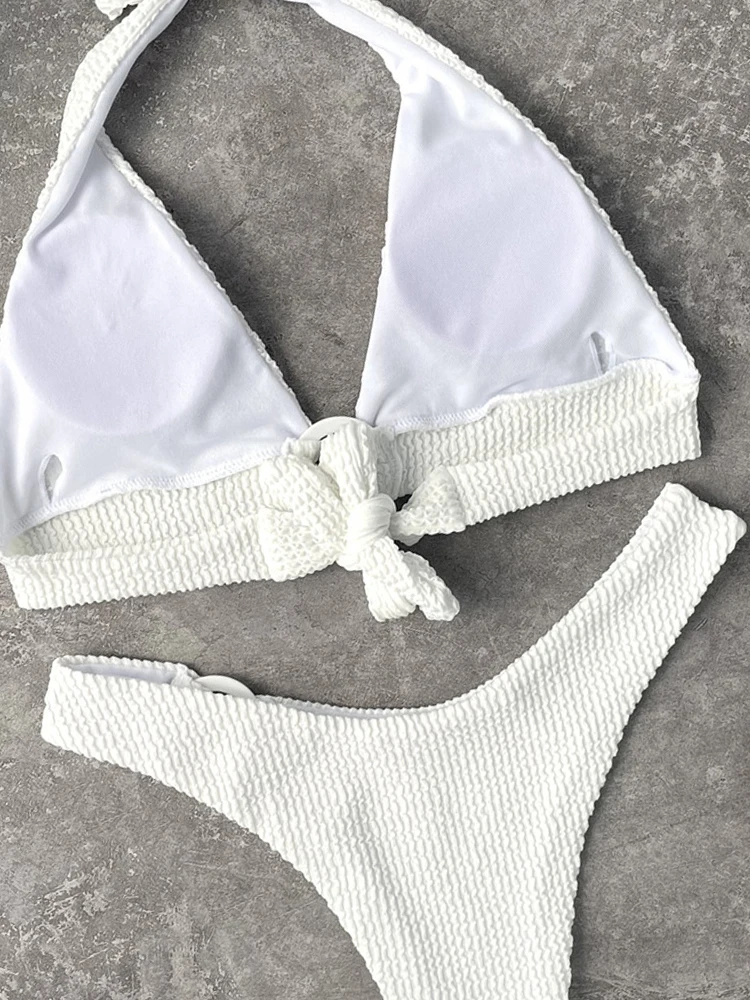 

Solid Ring Patchwork Sexy Bikinis Push Up Bikini 2021 New Arrival Swimwear Women Padded Bra Halter Bandage Swimsuit