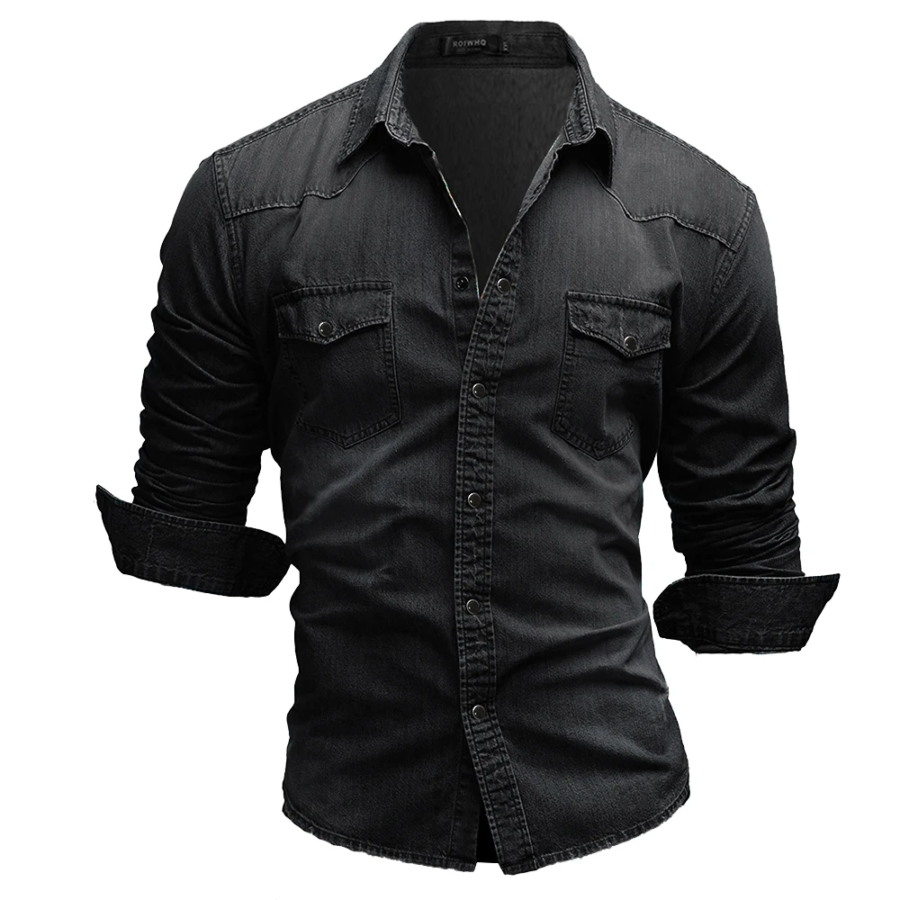 2021 Autumn Men Denim Shirt Mens Long Sleeve Soft Cotton Slim Shirts Male Cowboy Jacket