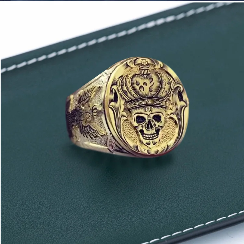 

Qilimigu New creative crown Skull Ring carving Double Eagle fashion gentleman party ring