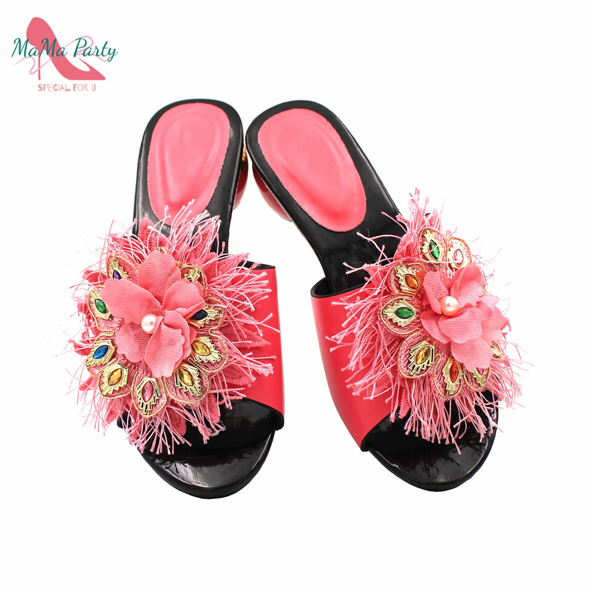 

2021 Fashionable Italian Design Shoes in Specials Color Slingbacks Slipper African Ladies Shoes for Wedding in Pink Color