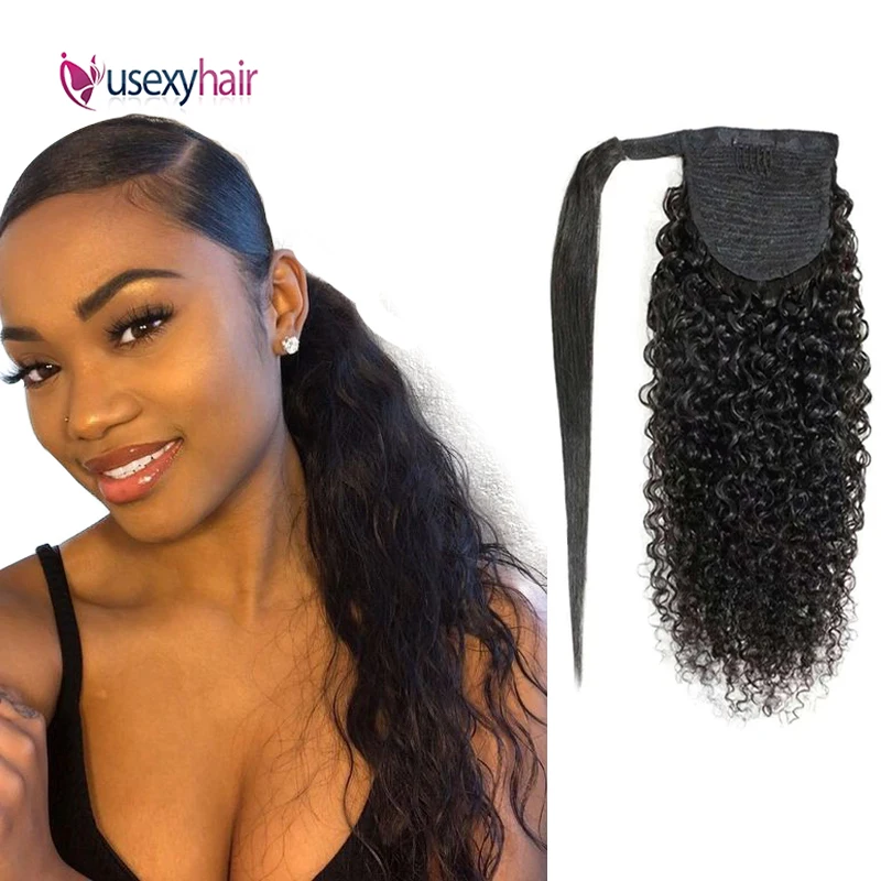 

Curly Ponytail Wrap Around Clip in Hair Extensions Human Hair Ponytail Brazilian Remy Hair Drawstring Ponytail for Black Women