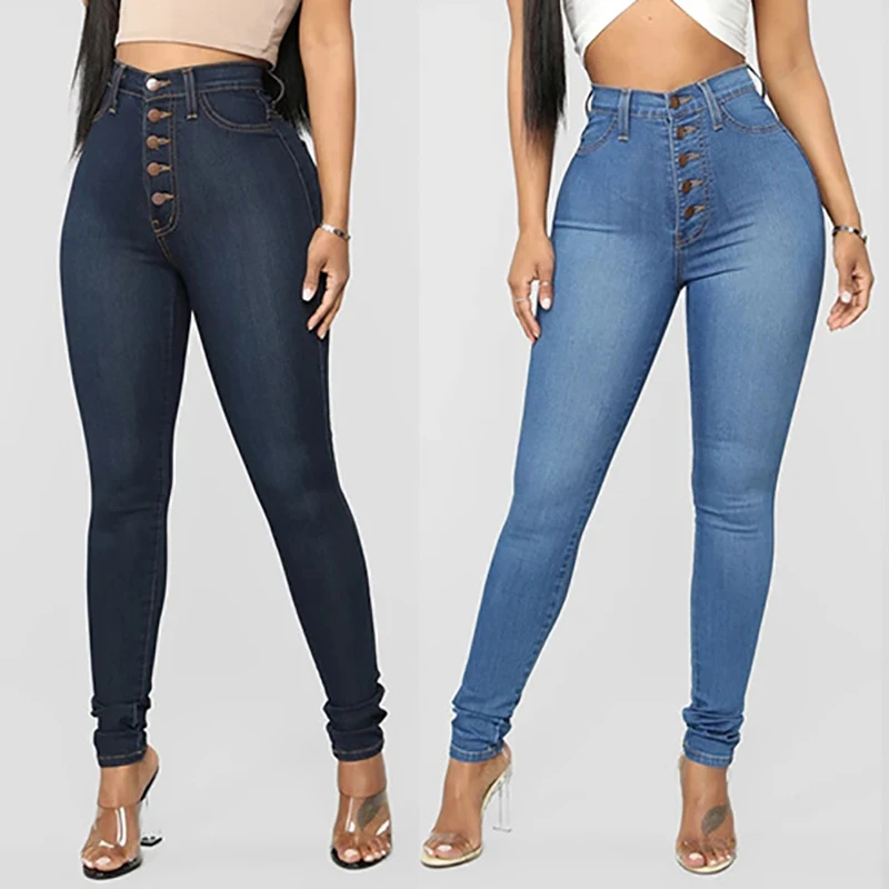 

Plus Size 4XL Vintage Single Breasted Trousers Women Denim Jeans High Waist Stretch Pencil Pants Streetwear Female Jeans Pants