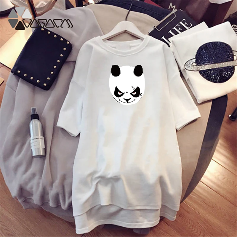 

Casual Women Tshirt Dress Cartoon Panda Print Cute Summer Loose Black Pregnant Dresses Short Sleeve Harajuku White Vestidos