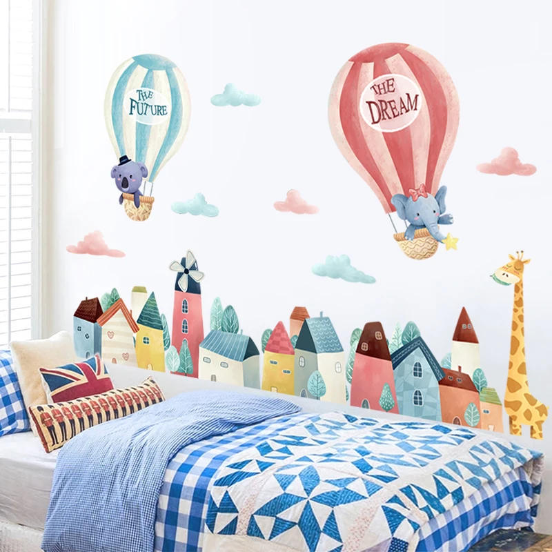 Мультяшные воздушные шары животные картина облака настенные наклейки для