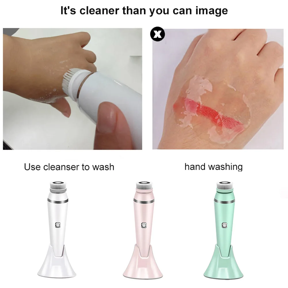

4 IN 1 Facial Cleansing Brush Rechargeable Electric Face Brush Waterproof Face Scrubber Massager 4 Brush Heads Skin Care Tool