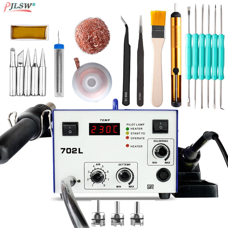 

600W 702B/702L Hot air gun desoldering station Rework tool 2in1 digital display adjustable thermostat electric iron Repair Tool