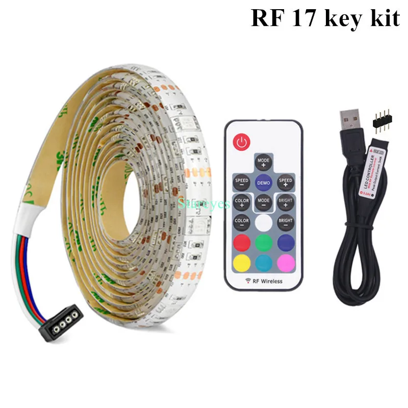 White PCB RF17 Key SMD 5050 DC5V USB RGB Светодиодная лента 30 светодиодный/м светильник Гибкая IP20 IP65 водонепроницаемая лента 1 м 2 м 3 м 4 м 5 м Пульт дистанционного управления для ТВ фона - Испускаемый цвет: White PCB RF17 Key