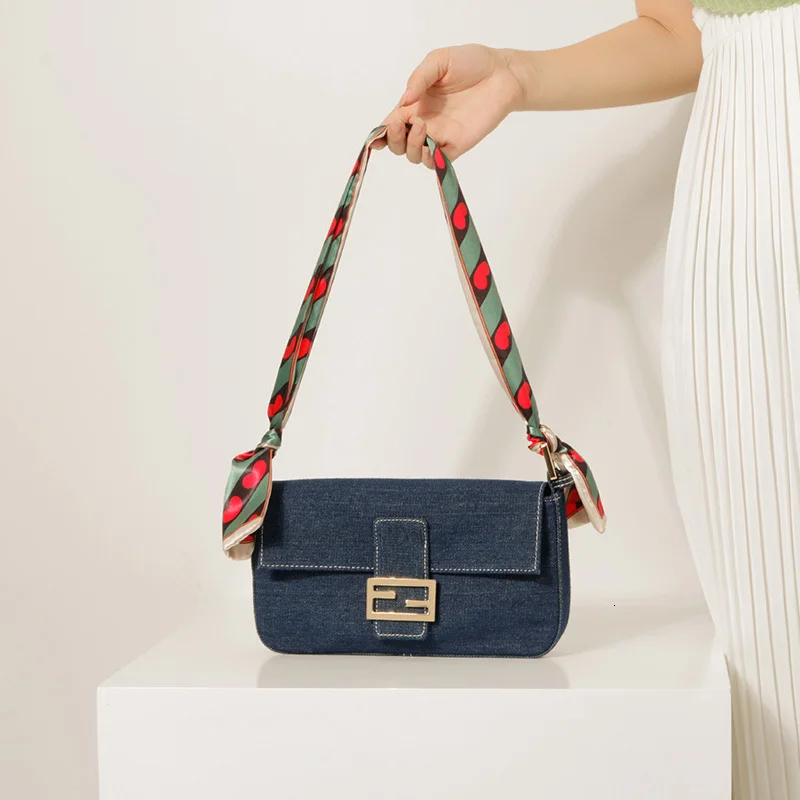 2019 новая зимняя Ретро джинсовая синяя нить сумки для багета женщин дизайнерская