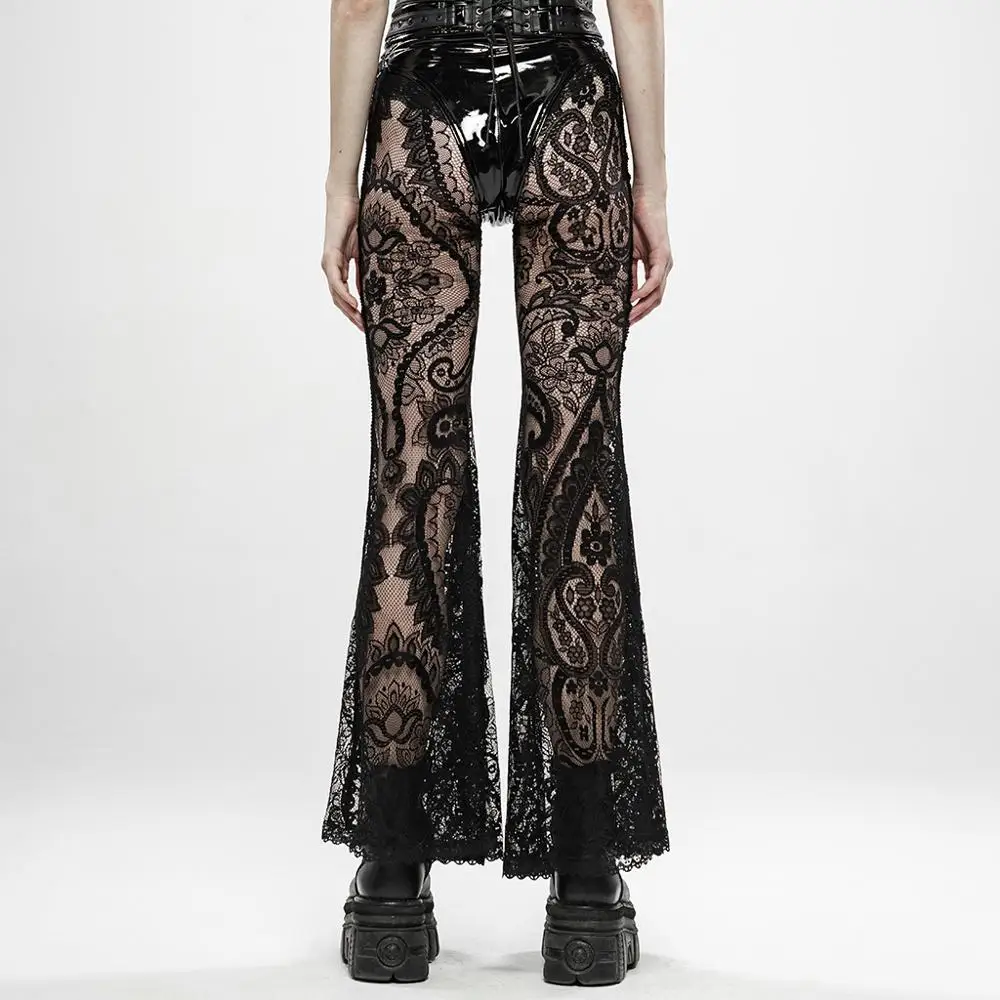 Панковские рейв Готический узор Пейсли Кружева прозрачные брюки визуальный kei