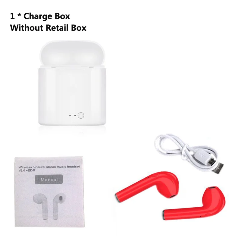 Charge Box 2 Red TWS i7S беспроводные наушники-вкладыши Bluetooth V5.0 гарнитура музыкальные наушники-вкладыши с зарядкой для iPhone Xiaomi всех смартфонов - Цвет: Charge Box 2 Red
