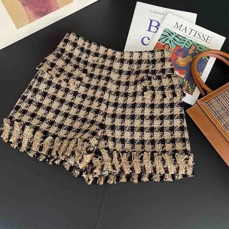 Early Women Sets 2021 Spring Wool Houndstooth Suit Retro Single-breasted Suit High Waist Shorts With Belt 2 Piece Set