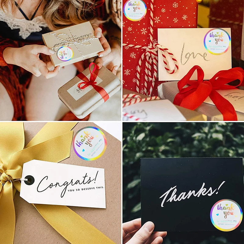 

500 Pcs/Roll Gorgeous Laser Thank You Label Stickers for Gift Card Package Party Birthday Bakery Wrapping