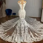 Дизайнерское кружевное свадебное платье с юбкой-годе без рукавов, искусственное Бисероплетение со шлейфом в стиле бохо, Пляжное Платье по индивидуальному заказу