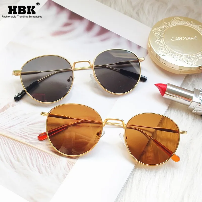 

HBK Gold Round Sunglasses Metal 2020 Women Men Unique Classic Punk Sun Glasses Vintage Brand Designer Fashion UV400 Eyewear
