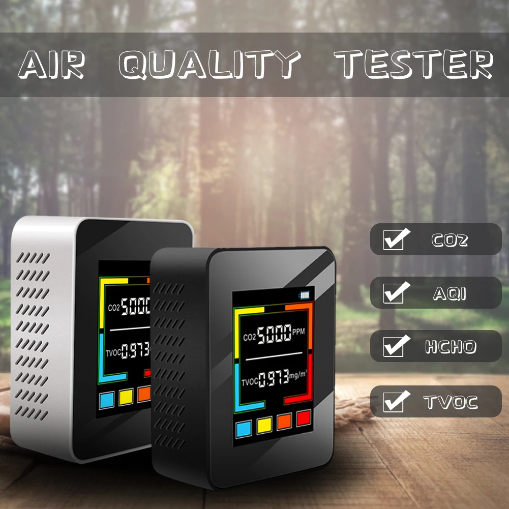 

Portable Air Quality Monitor CO2 Meter Recahrgeable Digital Carbon Dioxide Detector TVOC HCHO AQI Monitor