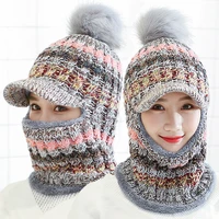 winter women knitted hat female warm beanie hat riding snow caps scarf set hairball pom pom fashion wool thickening hat collars