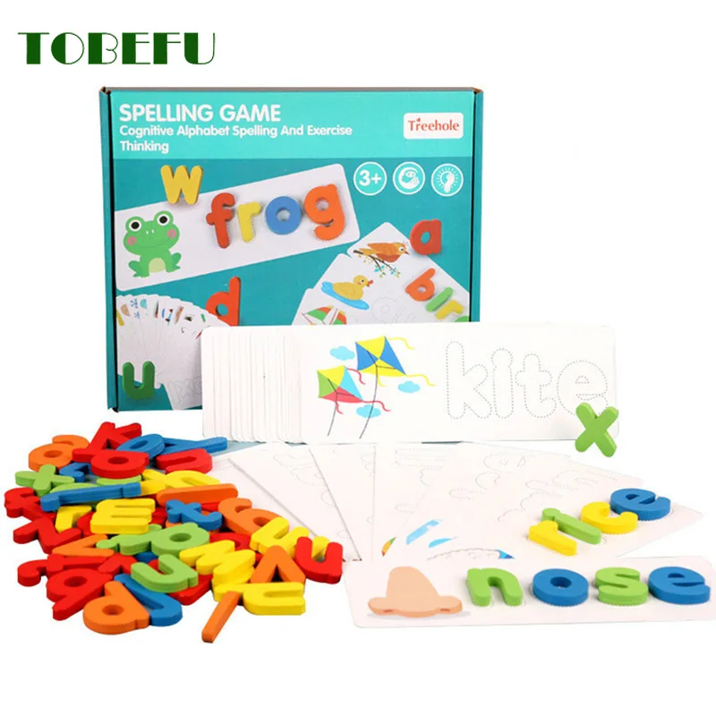 

Child Montessori Spell Word Game Wooden Jigsaw Letter Alphabet 3D Puzzle Early Learning Educational Interactive Toys for Kids