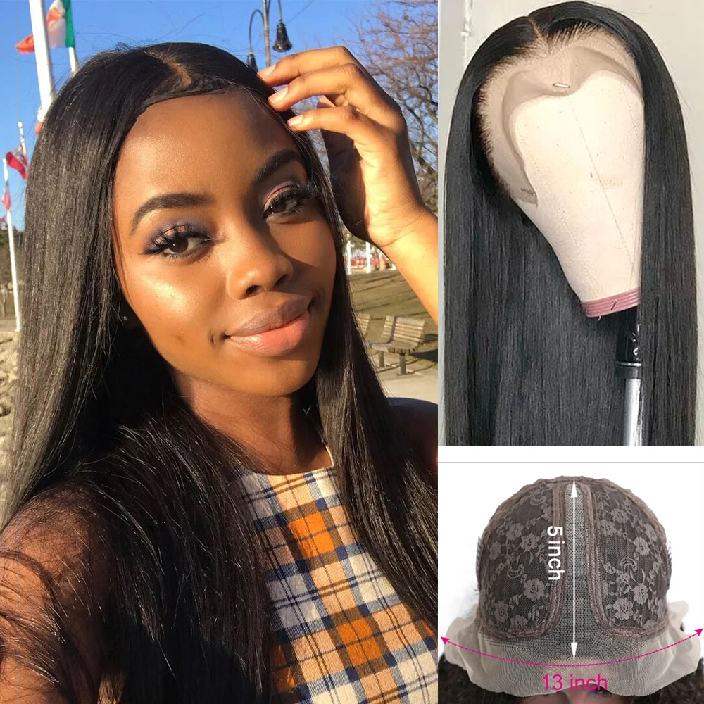 Straight Human Hair Lace Wig Transparent Lace Wigs 10-28 Inch T Part Lace Wig Brazilian Bone Straight Lace Front Human Hair Wigs