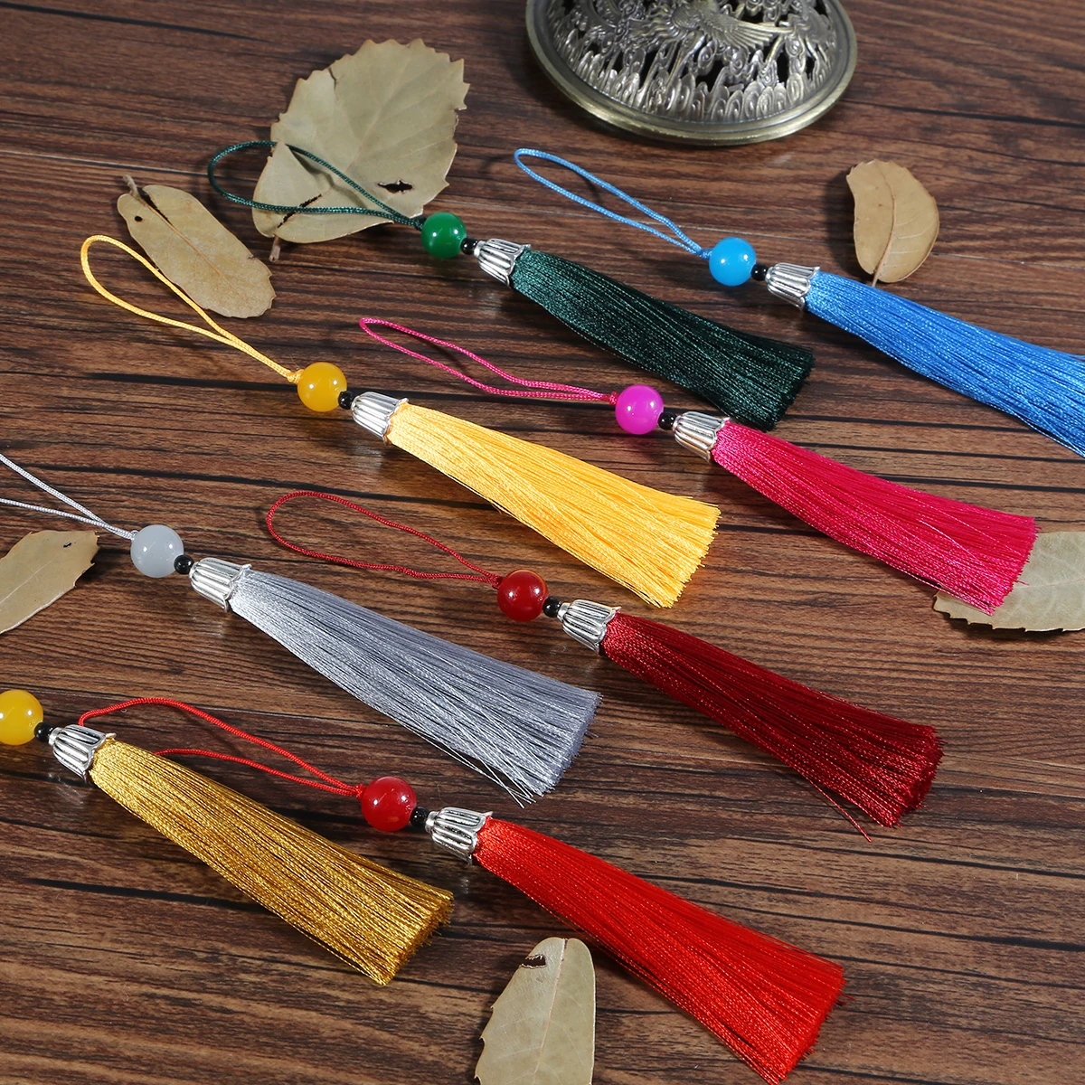 14 см 1 шт. Разноцветные Шелковые кисточки бахрома с бисером подвесные шторы для