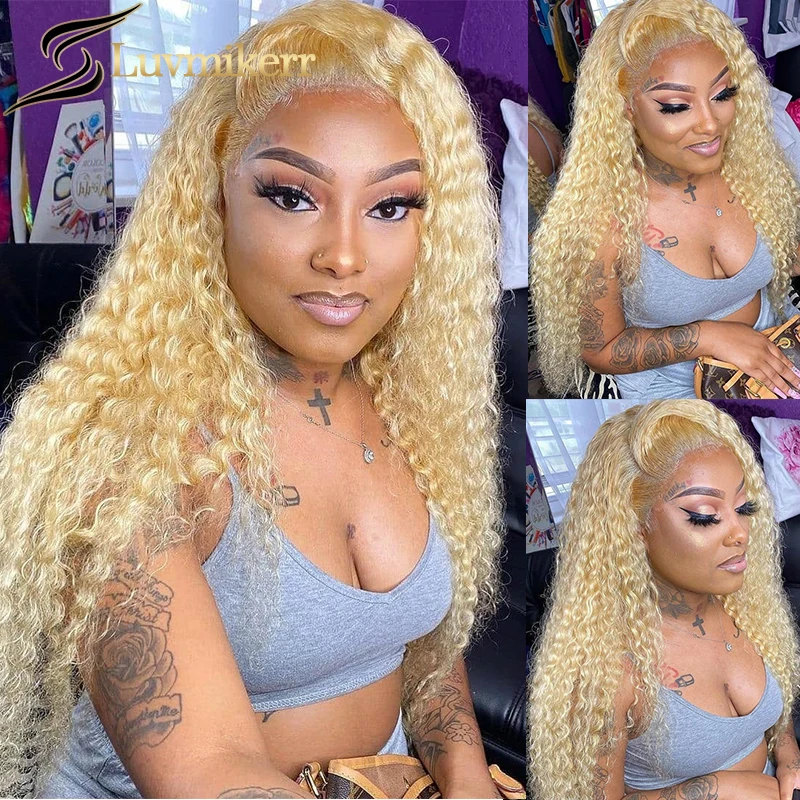 

613 Blonde Human Hair Wig Pre Plucked Kinky Curly 13x4 Lace Frontal Wig Black Women Glueless 250 Density 30inch Lace Front Wigs