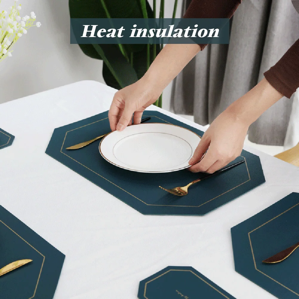 

PU Leather Placemat and Coaster Set Tableware Pad Table Mat Heat Insulation Non-Slip Simple Placemats for Dining Table