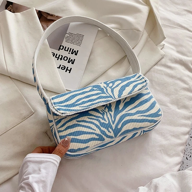 

Zebra Pattern Shoulder Baguette Bags for Women 2021 Cute Small PU Leather Summer Simple Handbags Purses Female Totes