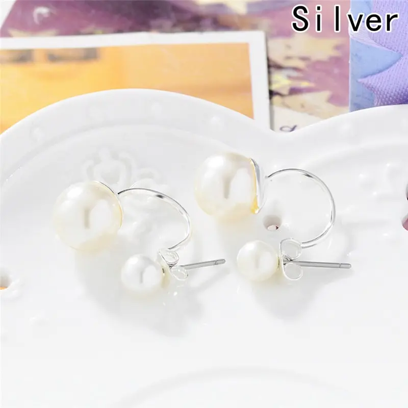 

Silver Gold Color Double Sided Pearl Earrings Jewelry For Women High Quality Pearl Stud Earrings After hanging earrings