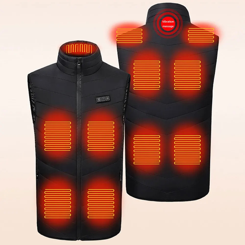 

11 Areas Heated Vest Winter USB Electric Heating Jacket Clothing Thermal Coat Hooded Outdoor Vest Warm Skiing Unisex