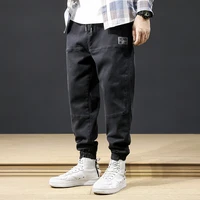 japanese style fashion men jeans loose fit black army green casual cargo pants hombre streetwear hip hop harem pants men joggers