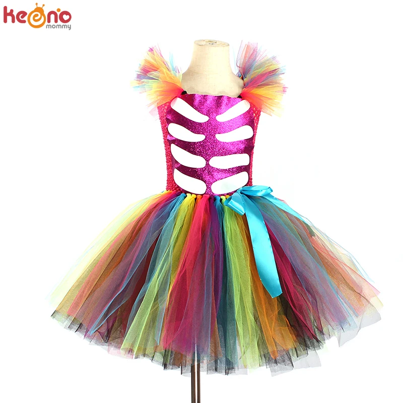Day of the Dead Girl Skeleton Fancy Tutu Dress Halloween Up Party Kids Baby Costume Funky Punk Bones for Girls |