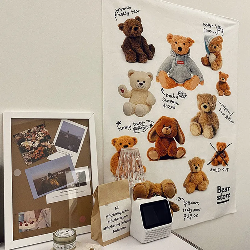 CuteLife Милая ткань Kawaii Bear гобелен из макраме стол живопись Dorm стена штора-гобелен