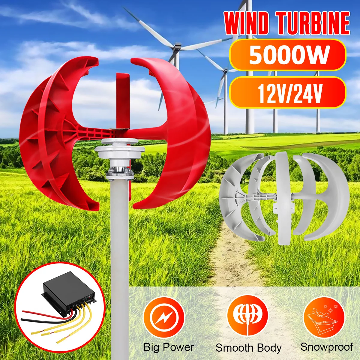 Новый 5000 Вт Генератор ветряных турбин с контроллером 12V24V 5 лопастей фонари