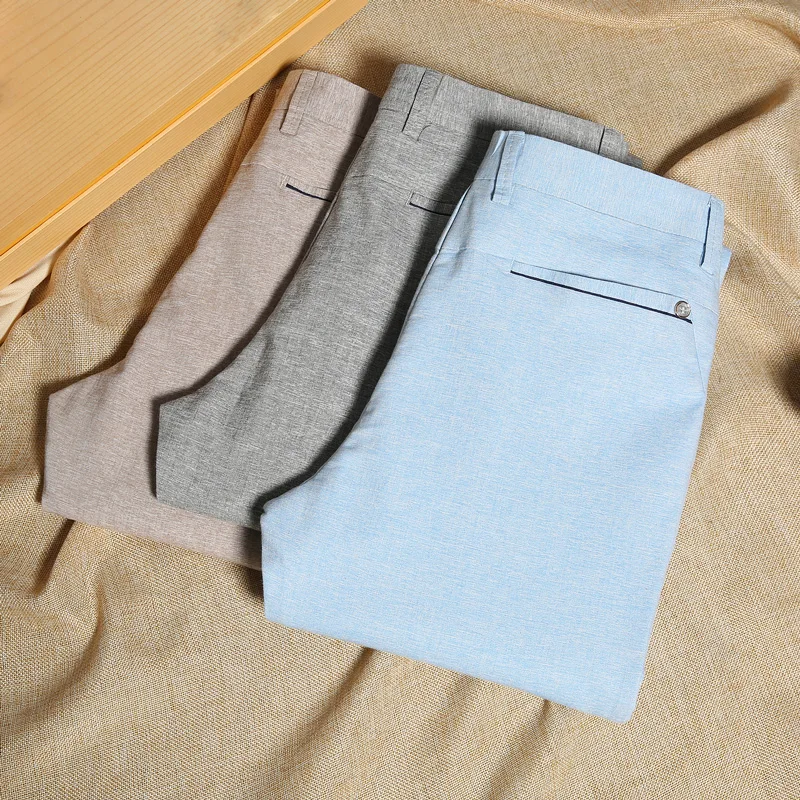 

Brand New Style Linen Pants Men Casual 2021 Spring Summer Business Fashion Thin Section Solid Color Formal Dress Trousers Male