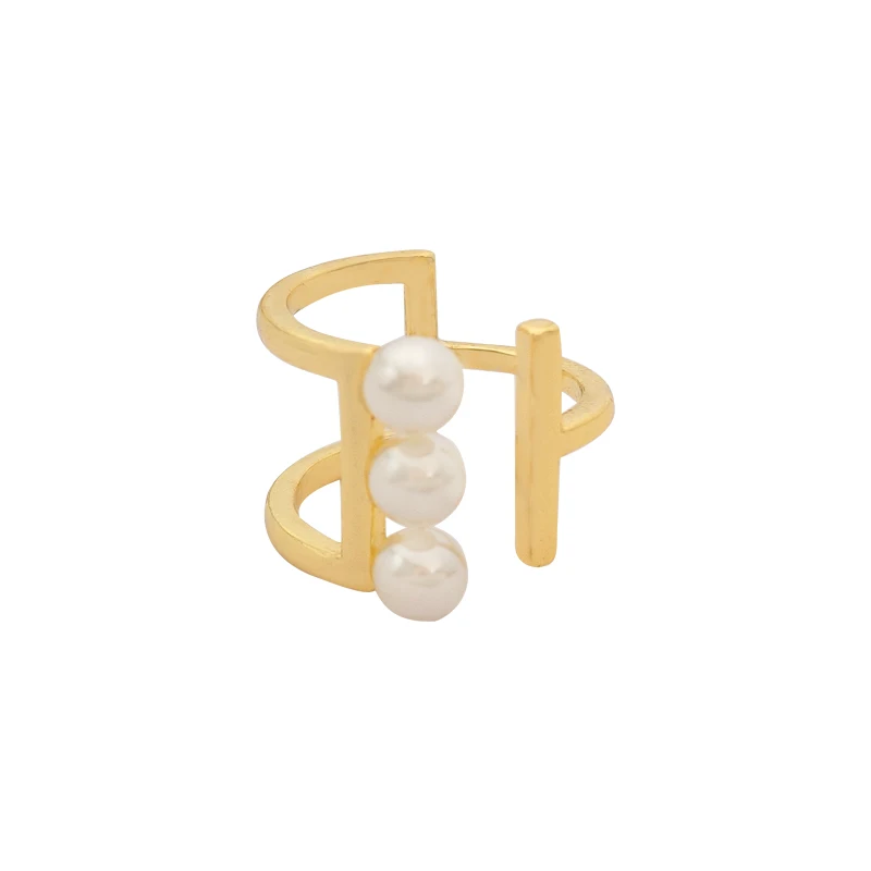 

2021 New Elegant Pearl Gold Geometric Opening Rings For Woman Fashion Korean Jewelry Gothic Party Girl's Unusual Luxury Ring