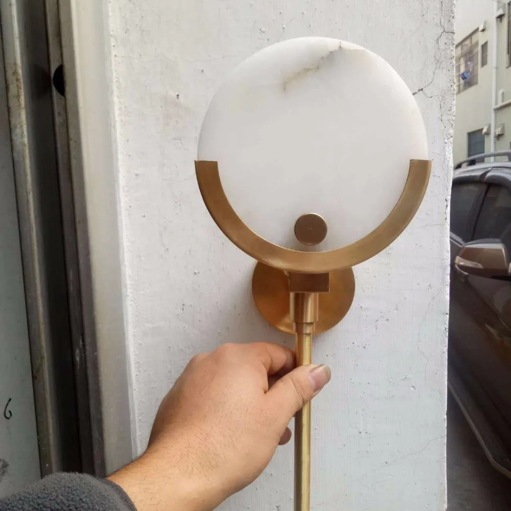 

All copper marble wall lamp postmodern minimalist designer living room villa club model room American minimalist wall lamp