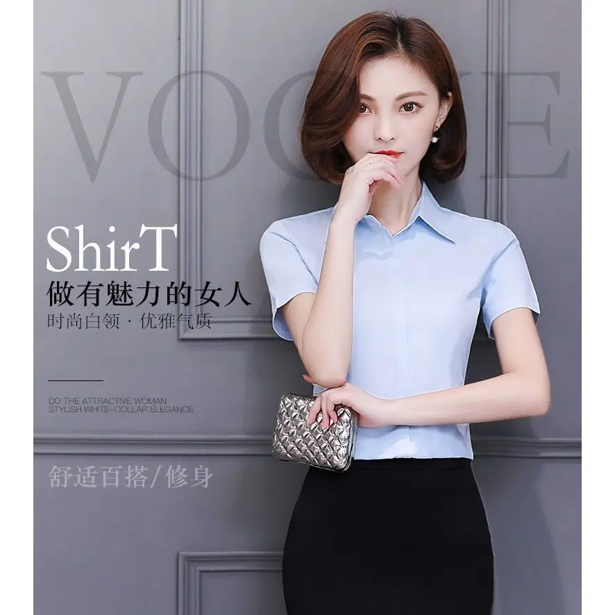 

White Blouse Women 2021 Summer Chiffon Career Shirts Slim Collar Blouse Tops Fashion Casual short sleeve Blouses Femme Blusa