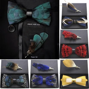 Мужская брошь-бабочка Ricnais, ювелирный набор из натурального перьев и птиц, аксессуар для жениха с коробкой в подарок