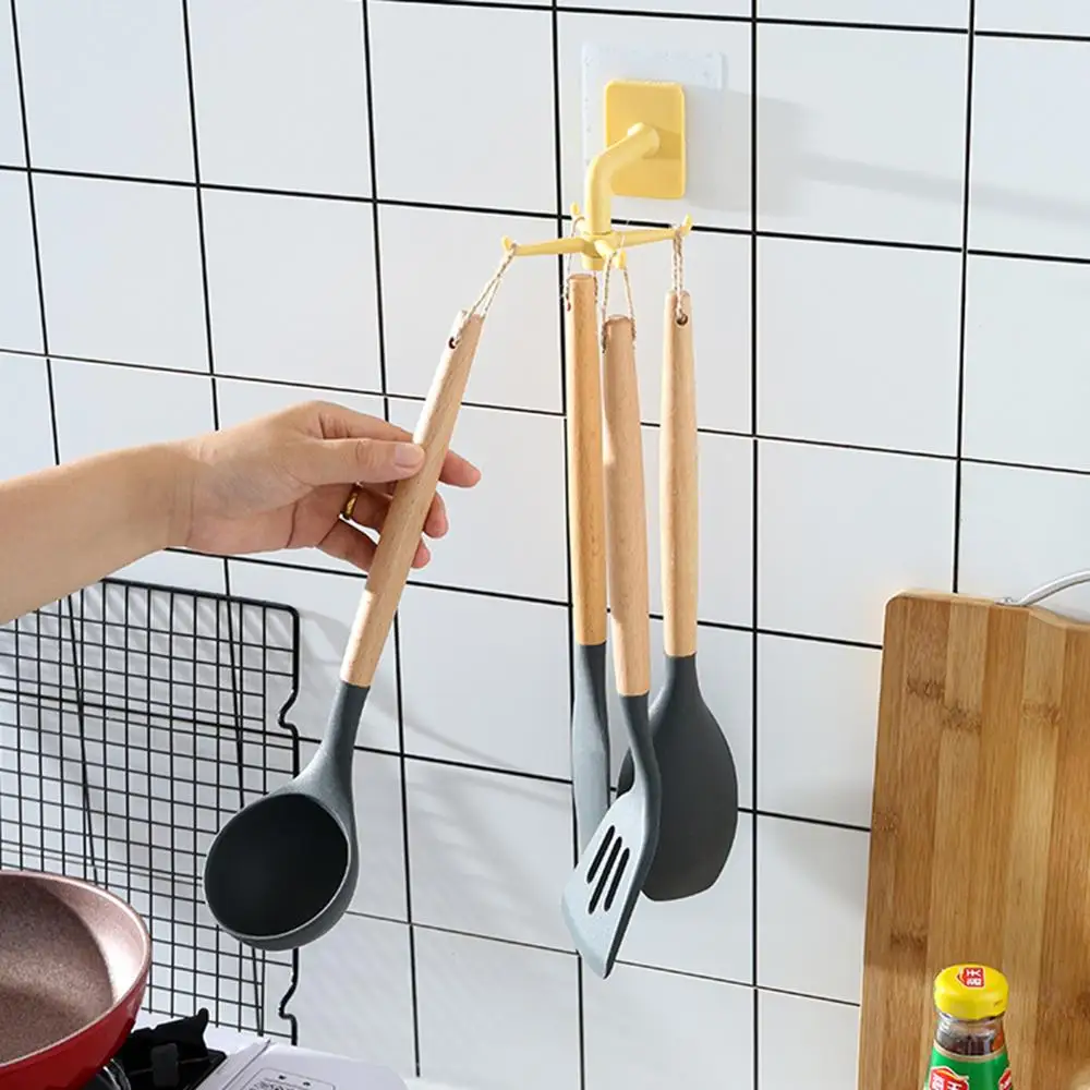 

Кухонный крючок без отверстий, настенная кухонная посуда, лопатка, ложка, нож, вращающийся на 360 Градусов Крючок, кухонный стеллаж для хранен...