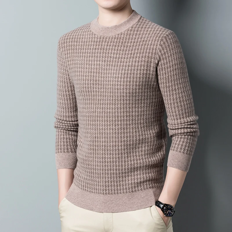 Men Thick Cashmere Jumper Pullover Winter & Autumn Casual Stripes 100% Pure Wool Sweater Male O-Neck Warm Pure Wool Clothes
