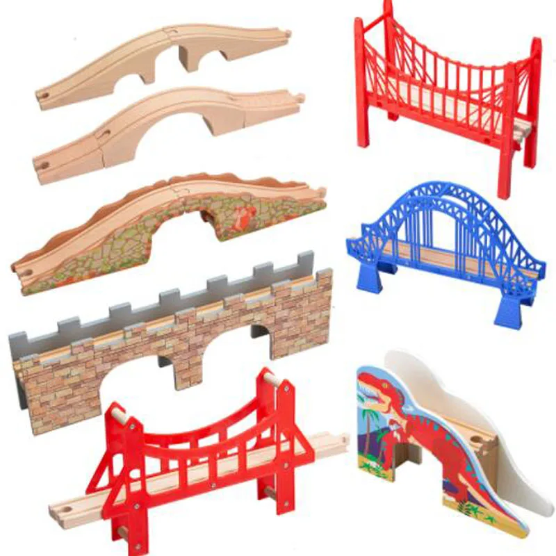 

Wooden Train Track ALL Kinds Wooden Railway Set Accessories Bridge Wood Tracks Train Secene Educational Toys For Children Gifts