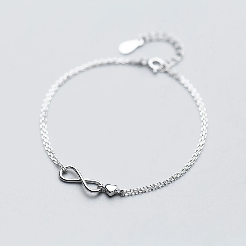 ElfoPlataSi 100% 925 Real Sterling Silver Elegant Double Layer Infinity Heart Bracelet 17cm For Gift Girls Lady XY709 | Украшения и