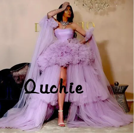 

High Low Tiered Evening Dresses Strapless Special Occasion Party Dress robe soiree Prom Gown Custom