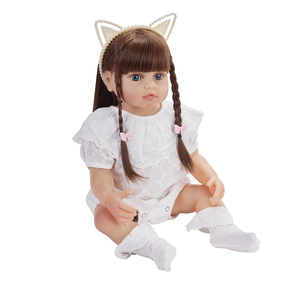 

22 Inch Long hair Reborn Baby Girl Doll 55 cm Silicone Full Body Vinyl Beautiful Alive Toy Baby Dolls For Kids Gifts
