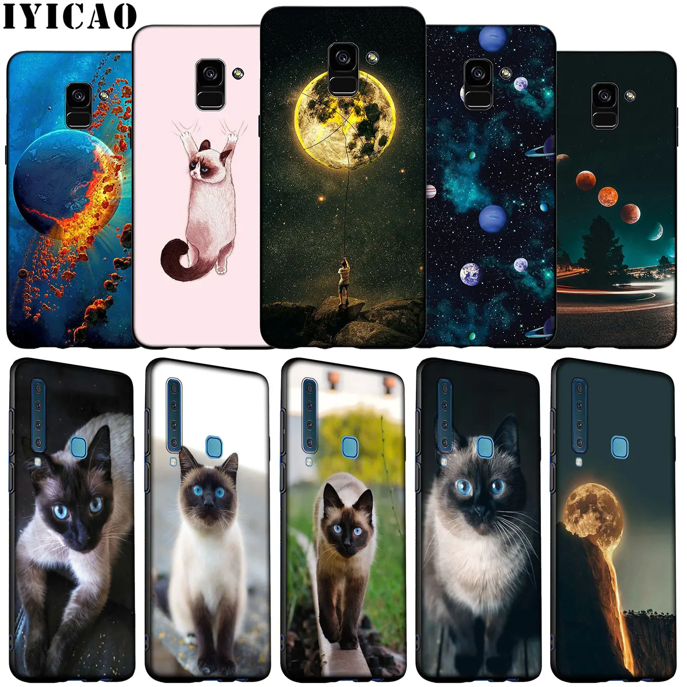 Мягкий чехол для телефона IYICAO Space Moon Cat Samsung Galaxy A51 A71 A81 A91 A41 A21 A11 A01 A2 Core J8 J7 J6 J4 Plus Prime