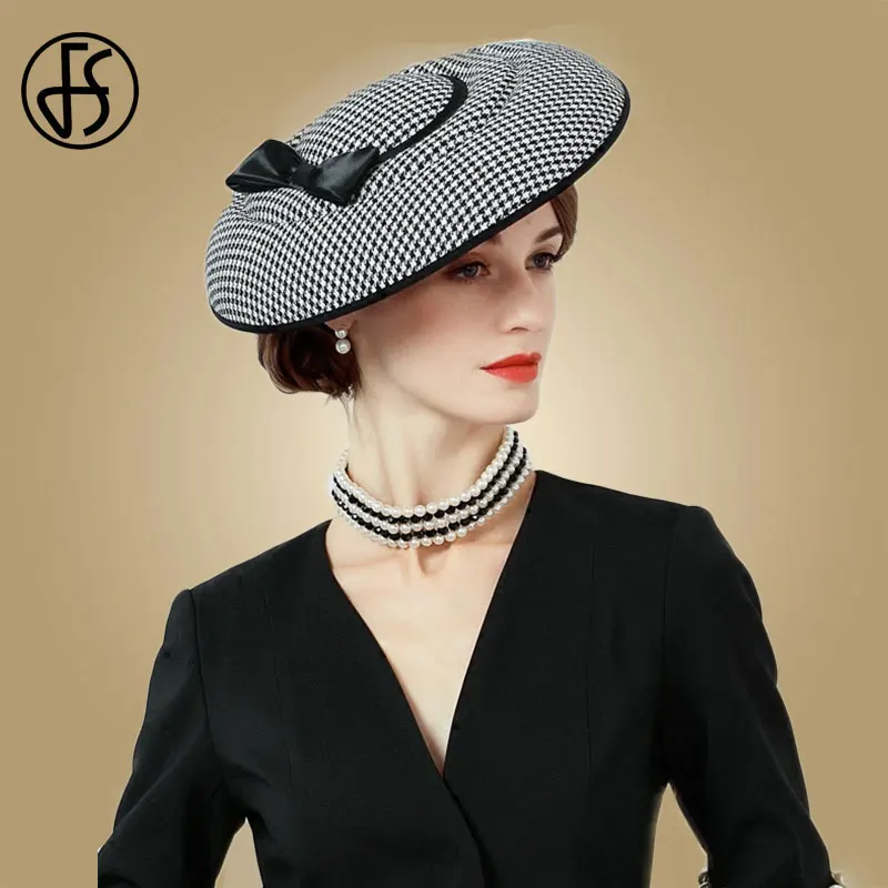 Женская фетровая шляпка-гусиная лапка FS Шляпка-Таблетка с бантом для