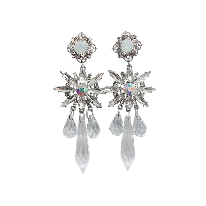 Модные массивные серьги с кристаллами и цветами большие роскошные Висячие