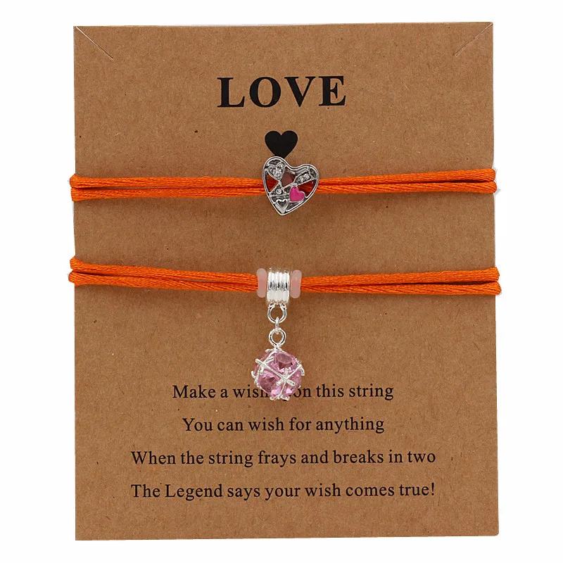 3 шт./лот Шарм Сердце и Кристалл Регулируемый браслет Изготовление желаний
